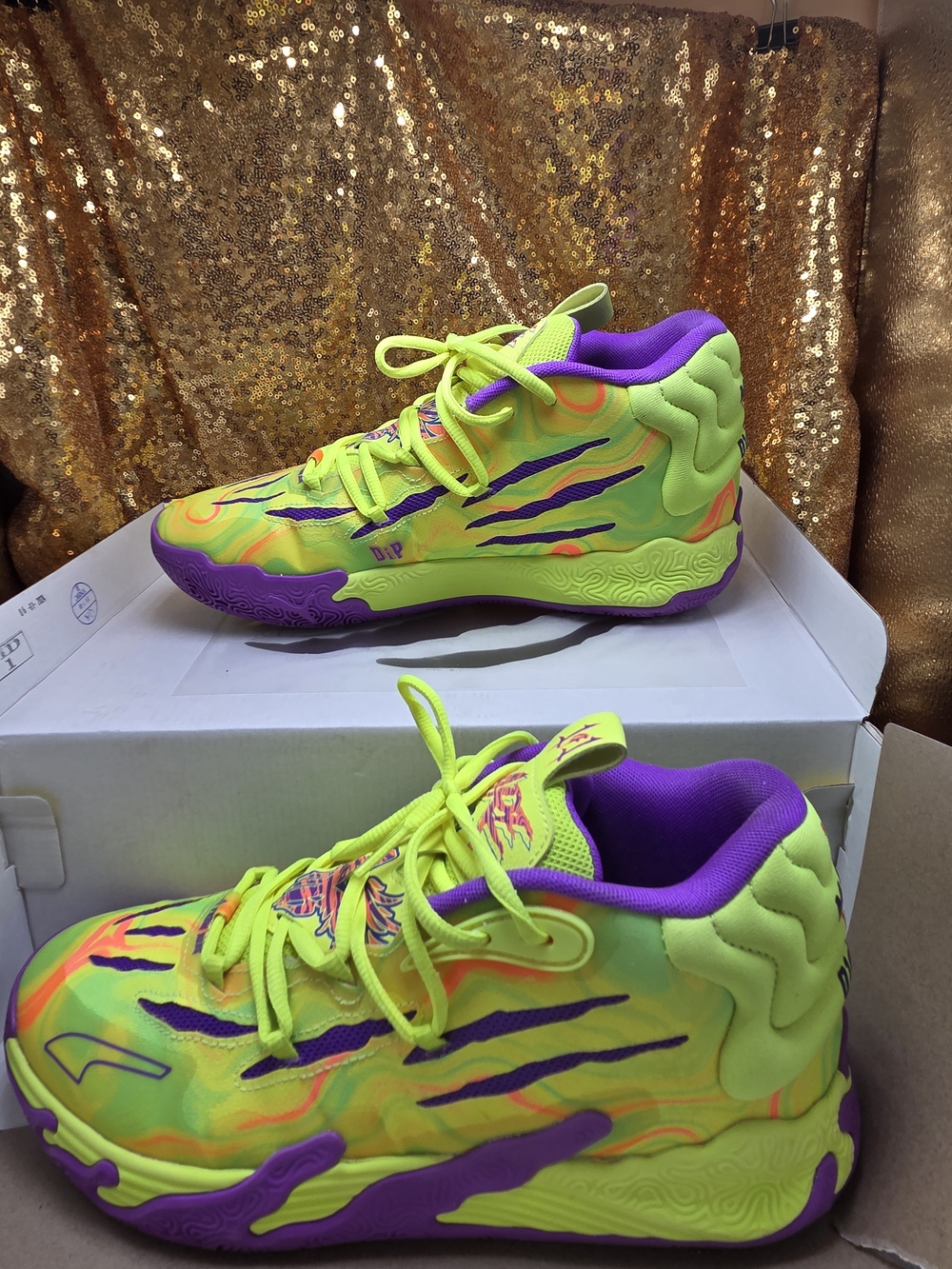 Mens Neon Yellow & Purple Athletic Sneakers - Picture 6 of 10
